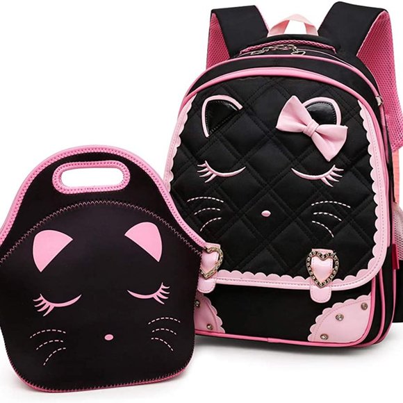 Backpack Other - * New Cute Cat Face Bow Diamond Bling Waterproof Pink School Backpack Girls Book